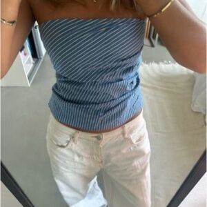 Zara Blue and White Striped Strapless Top